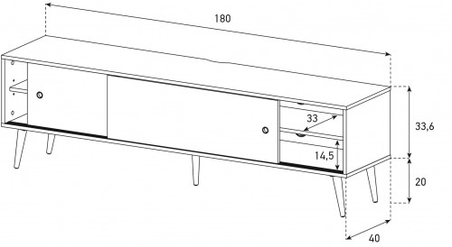 Drewniana szafka RTV w stylu RETRO SONOROUS  RTRA-180-WHT-BNW szerokość 180cm