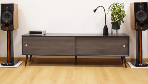 Drewniana szafka RTV w stylu RETRO SONOROUS RTRA-180-BLK-BNW szerokość 180cm 