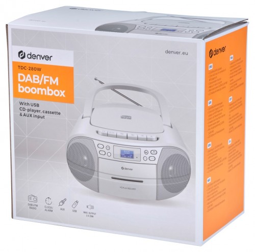 Denver TDC-280B Boombox z radiem FM/DAB+, CD, USB i odtwarzaczem kasetowym, biały