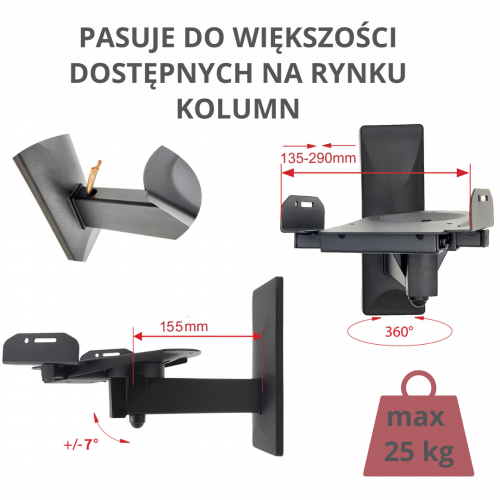 Ścienny uchwyt głośnikowy - uniwersalny, bezinwazyjny AQ VisiOn BR03AS