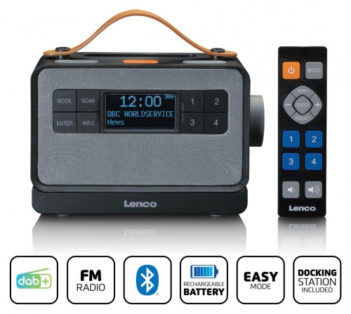 Lenco PDR-065BK - Radio DAB+/FM z Bluetooth i bazą ładującą