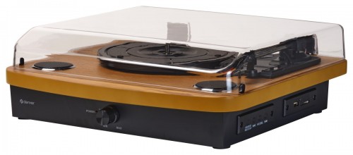 Denver VPL-230 - Gramofon z wbudowanymi głośnikami, Bluetooth, USB i gniazdem kart SD i MP3, orzech