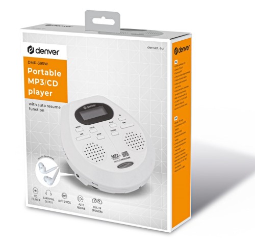 Denver DMP-395W przenośny odtwarzacz CD/MP3 z funkcją antishock i podbiciem basów