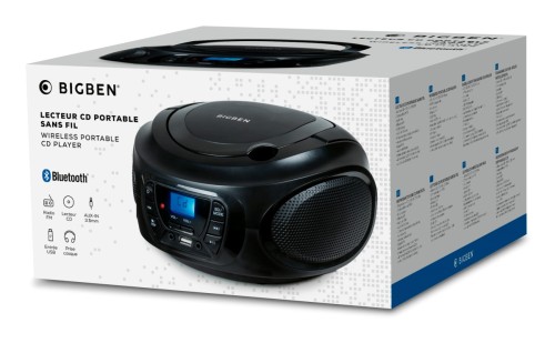 Bigben CD62NUSBBT - przenośny odtwarzacz CD/MP3, USB z radiem FM i Bluetooth, czarny