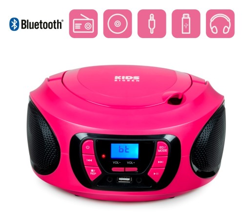 Bigben CD62RSUSBBT - przenośny odtwarzacz CD/MP3, USB z radiem FM i Bluetooth, różowy