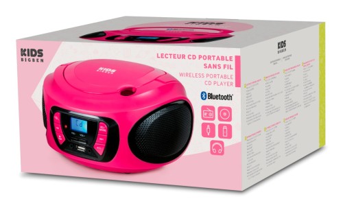 Bigben CD62RSUSBBT - przenośny odtwarzacz CD/MP3, USB z radiem FM i Bluetooth, różowy