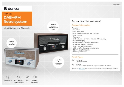 Denver MDA-525 - Mikro system z CD, Bluetooth, radiem FM/DAB+
