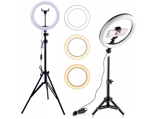 LAMPA PIERŚCIENIOWA 26cm LED RING 3 TRYBY STATYW + PILOT BLUETOOTH