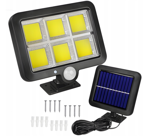 LAMPA SOLARNA 120 COB LED Z CZUJNIKIEM RUCHU I ZMIERZCHU z kablem 5m