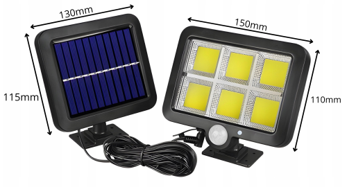LAMPA SOLARNA 120 COB LED Z CZUJNIKIEM RUCHU I ZMIERZCHU z kablem 5m