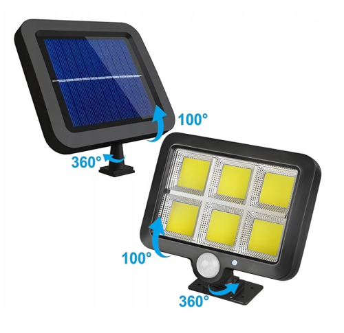 LAMPA SOLARNA 120 COB LED Z CZUJNIKIEM RUCHU I ZMIERZCHU z kablem 5m