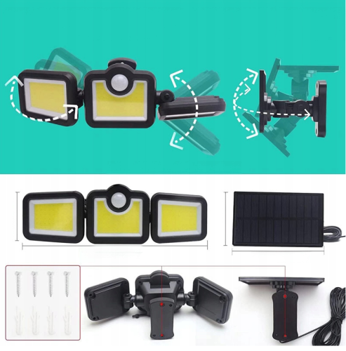 LAMPA SOLARNA 3w1 z czujnikiem ruchu i zmierzchu panel słoneczny na kabel LS6