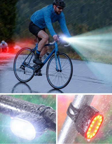 WODOODPORNA LAMPKA ROWEROWA + TYLNA LAMPKA LED