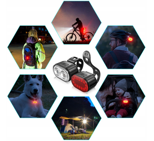 WODOODPORNA LAMPKA ROWEROWA + TYLNA LAMPKA LED