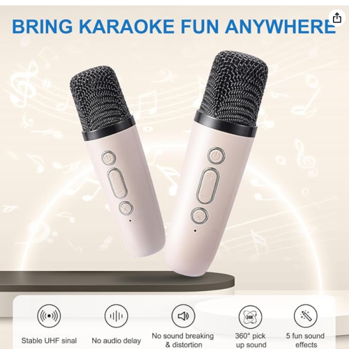 Bezprzewodowy Głośnik Karaoke z Dwoma Mikrofonami – Bluetooth 5.2, Hi-Fi 3D Bass, Efekty Dźwiękowe