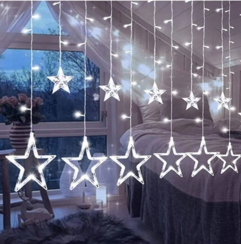 Kurtyna Świetlna LED Gwiazdki 120 LED – Zimne Światło, 4,7 m