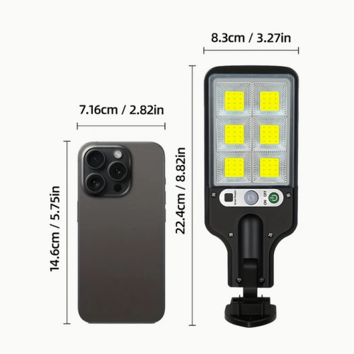 Inteligentna Lampa Solarna LED z Czujnikiem Ruchu i Pilotem – 3 Tryby Świecenia, IP44, 108 COB LED LU17