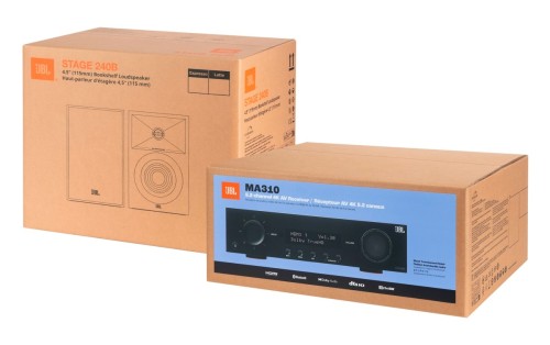 Atrakcyjny cenowo zestaw audio JBL 2.0 do muzyki, filmu i gier (wzmacniacz AV + 2 głośniki + przewody połączeniowe) (10)