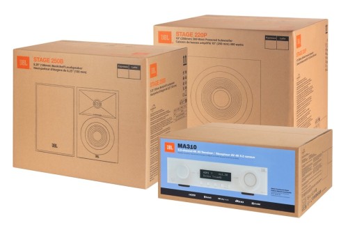 Zestaw stereo audio 2.1 do muzyki, filmów i gier JBL Audio Set MA310 + STAGE 250B + STAGE 220P LATTE (10)