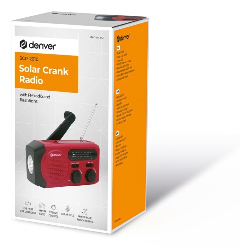 Denver SCR-2010MK2 radio FM/AM z latarką, zasilane energią słoneczną/dynamem/baterią czerwone (7)