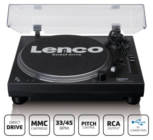 Lenco L-3818BK czarny - gramofon z napędem bezpośrednim i wyjściem USB (1)