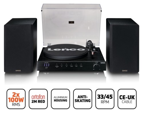 Audiofilski gramofon Hi-Fi Lenco LS-700BK z wkładką Ortofon 2M Red, dwoma głośnikami o mocy 100W i funkcją Bluetooth (3)
