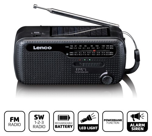 Radio przenośne  FM/ SW LENCO MCR-113BK Analogowe na baterie i dynamo (3)