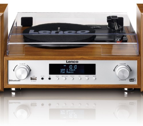 Gramofon LENCO MC-160WD Drewno, Napęd paskowy, BT, Kolumny głośnikowe w zestawie, Prędkość odtw. 33 1/3,45,78 obr./min (6)