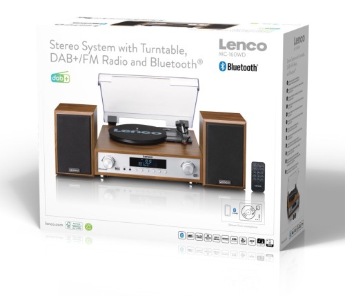 Gramofon LENCO MC-160WD Drewno, Napęd paskowy, BT, Kolumny głośnikowe w zestawie, Prędkość odtw. 33 1/3,45,78 obr./min (10)