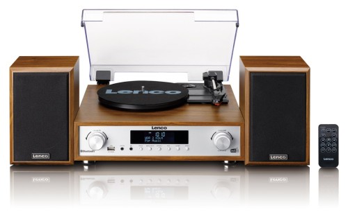 Gramofon LENCO MC-160WD Drewno, Napęd paskowy, BT, Kolumny głośnikowe w zestawie, Prędkość odtw. 33 1/3,45,78 obr./min (12)