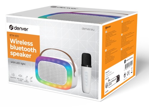 Głośnik przenośny DENVER BTM-610 Biały, Bluetooth z funkcją karaoke, mikrofon w zestawie (6)