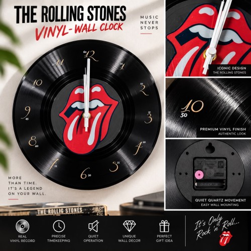 Zegar ścienny The Rolling Stones - Tongue Logo - styl płyty winylowej (2)