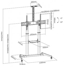 Obrazek 2 dla: Fonestar STS42106N  Regulowany stojak podłogowy pod telewizor od 60" do 100" (152 do 254 cm)