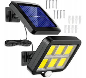 LAMPA SOLARNA 120 COB LED Z CZUJNIKIEM RUCHU I ZMIERZCHU z kablem 5m