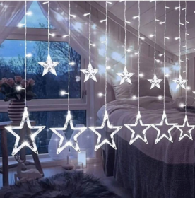 Obrazek dla: Kurtyna Świetlna LED Gwiazdki 120 LED – Zimne Światło, 4,7 m