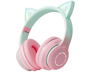 Bezprzewodowe słuchawki nauszne Bluetooth v5.3 z podświetleniem RGB i ANC kot różowe JSTBT035