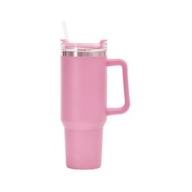 Kubek termiczny z uchwytem i słomką – 1200 ml, kolor różowy
