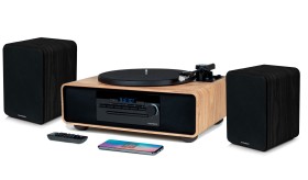 Obrazek dla: Gramofonem z głośnikami Bluetooth, radiem FM, odtwarza płyty CD/MP3 Thomson MIC300TT/600DUO