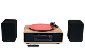 Obrazek 2 dla: Gramofonem z głośnikami Bluetooth, radiem FM, odtwarza płyty CD/MP3 Thomson MIC300TT/600DUO