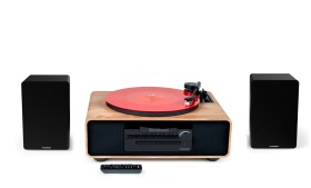 Obrazek 2 dla: Gramofonem z głośnikami Bluetooth, radiem FM, odtwarza płyty CD/MP3 Thomson MIC300TT/400DUO