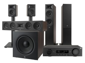 Obrazek dla: Zestaw kina domowego JBL MA510 + STAGE 260F + STAGE 245C + STAGE 240B (stojaki w komplecie) + STAGE 220P  ESPRESSO 